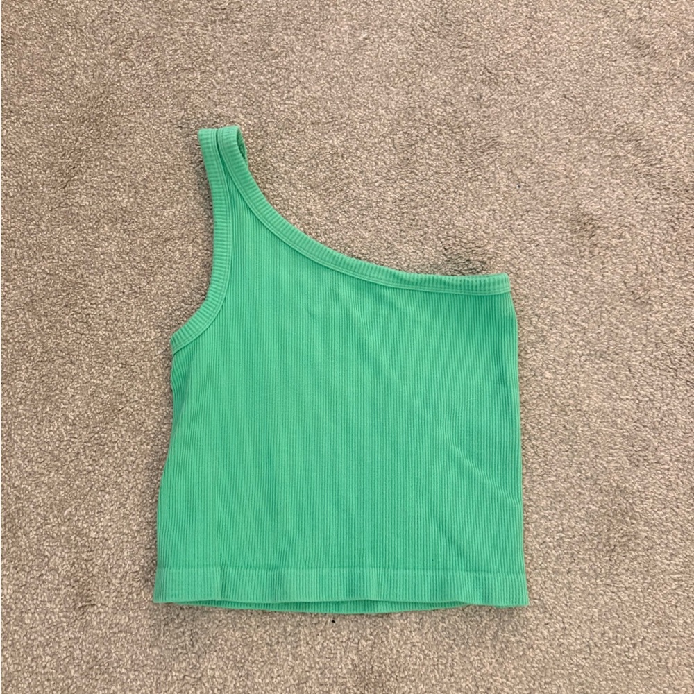 One-Shoulder Green Ribbed Top